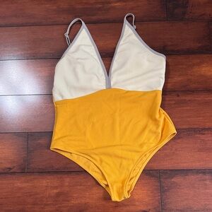 Vibrant Yellow and Cream Swimsuit